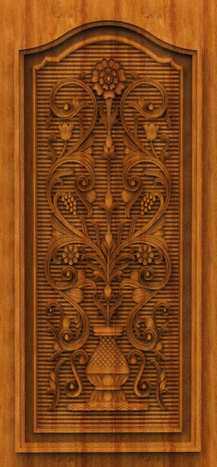 3D DOOR - OAK-99 Elegant Floral Urn Classical Wood Carving Relief Model